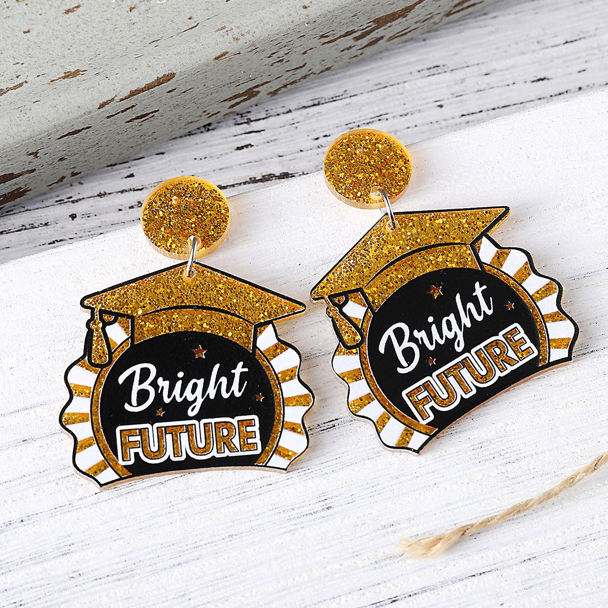 Wholesale Back-to-school season sequined book bachelor' s cap with pendant earrings